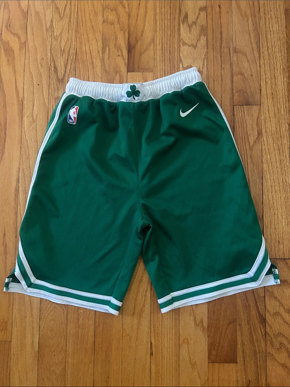 Nike Green and White Basketball Shorts with Shamrock Detail